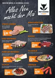 Gazetka promocyjna Vmarkt - Metzgerei - Gazetka - ważna od 31.05 do 31.05.2022 - strona 1 - produkty: baguette, braten, bratwurst, brot, elle, gewürz, grill, gyros, Käse, Kraut, landjäger, mac, merl, pfanne, Rauch, rind, saft, salat, salsiccia, schinken, spargel, Spezi, spitzenqualität, suppe, teller, Ti, wurst, würstchen