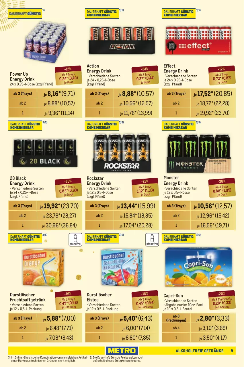 Aktueller Prospekt Metro - Händler Journal - von 31.10 bis 13.11.2024 - strona 9 - produkty: alkohol, alkoholfreie getränke, auer, beutel, Cap, capri-sun, drink, durstlöscher, Effect, eis, eistee, energy drink, frucht, fruchtsaft, fruchtsaftgetränk, getränk, getränke, lack, monster, Monster Energy, reis, Rockstar, saft, tee, Ti