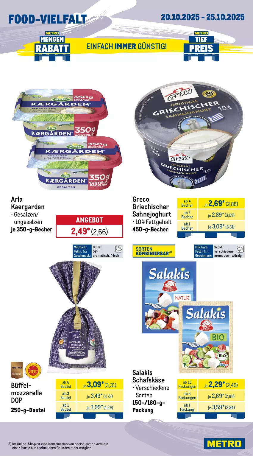 Aktueller Prospekt Metro - Wochen-Angebote - von 20.10 bis 25.10.2025 - strona 11 - produkty: angebot, arla, Becher, beutel, cherrytomaten, cola, eis, gurke, gurken, joghur, joghurt, Käse, mac, milch, mozzarella, obst, reis, rel, rosen, Rosenkohl, rucola, sahne, Sahnejoghurt, salakis, salz, schafskäse, Schal, Schale, Ti, tisch, tomate, tomaten
