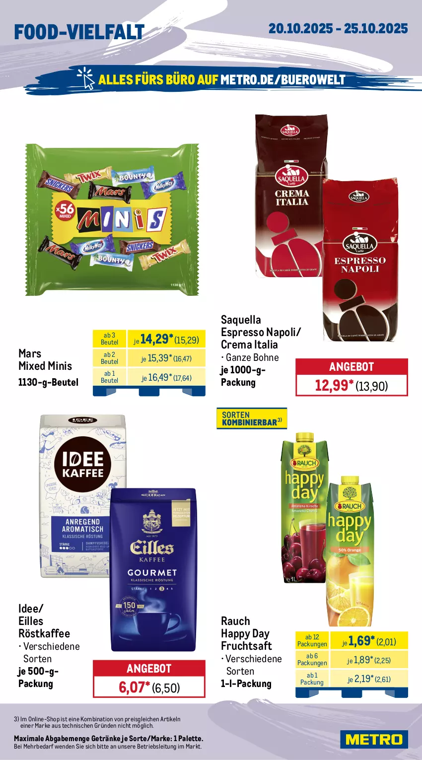 Aktueller Prospekt Metro - Wochen-Angebote - von 20.10 bis 25.10.2025 - strona 14 - produkty: Alwa, angebot, baileys, beutel, bier, bohne, cola, eis, elle, espresso, flasche, frucht, fruchtsaft, gerolsteine, gerolsteiner, getränk, getränke, gin, Happy Day, kaffee, mars, Metro, mineralwasser, Palette, Rauch, reis, röstkaffee, saft, Spaten, steiner, Ti, wasser