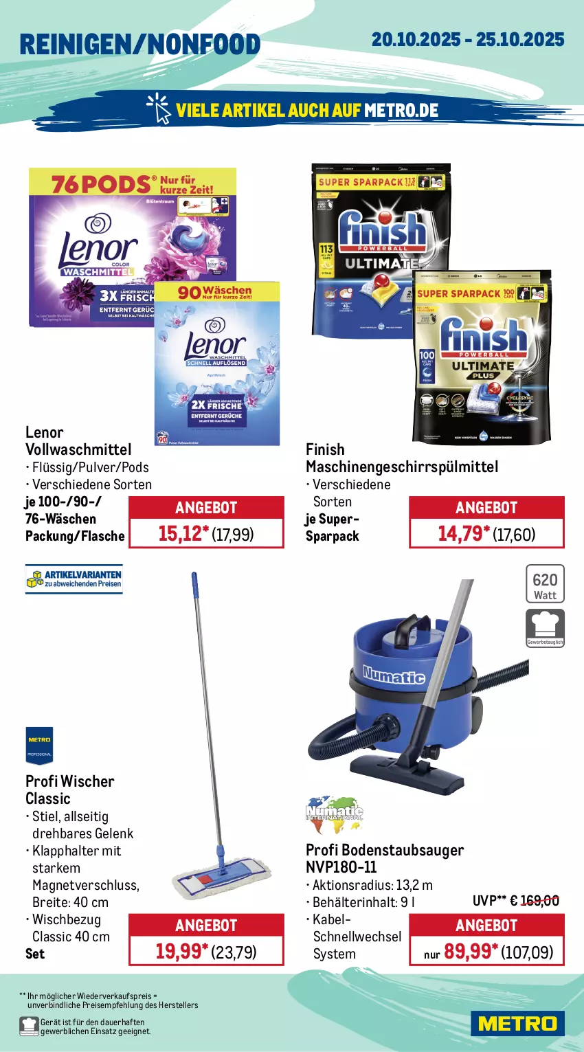 Aktueller Prospekt Metro - Wochen-Angebote - von 20.10 bis 25.10.2025 - strona 17 - produkty: angebot, apfel, asti, auer, Behälter, bodenstaubsauger, Brei, brie, burgunder, dell, eis, Elan, elle, fanta, Finish, flasche, frucht, geschirr, geschirrspülmittel, getränk, getränke, Gorbatschow, grauburgunder, küche, lenor, Metro, Palette, pfirsich, Pods, primitivo, reis, Ria, spülmittel, staubsauger, teller, Ti, tisch, vollwaschmittel, waschmittel, wodka
