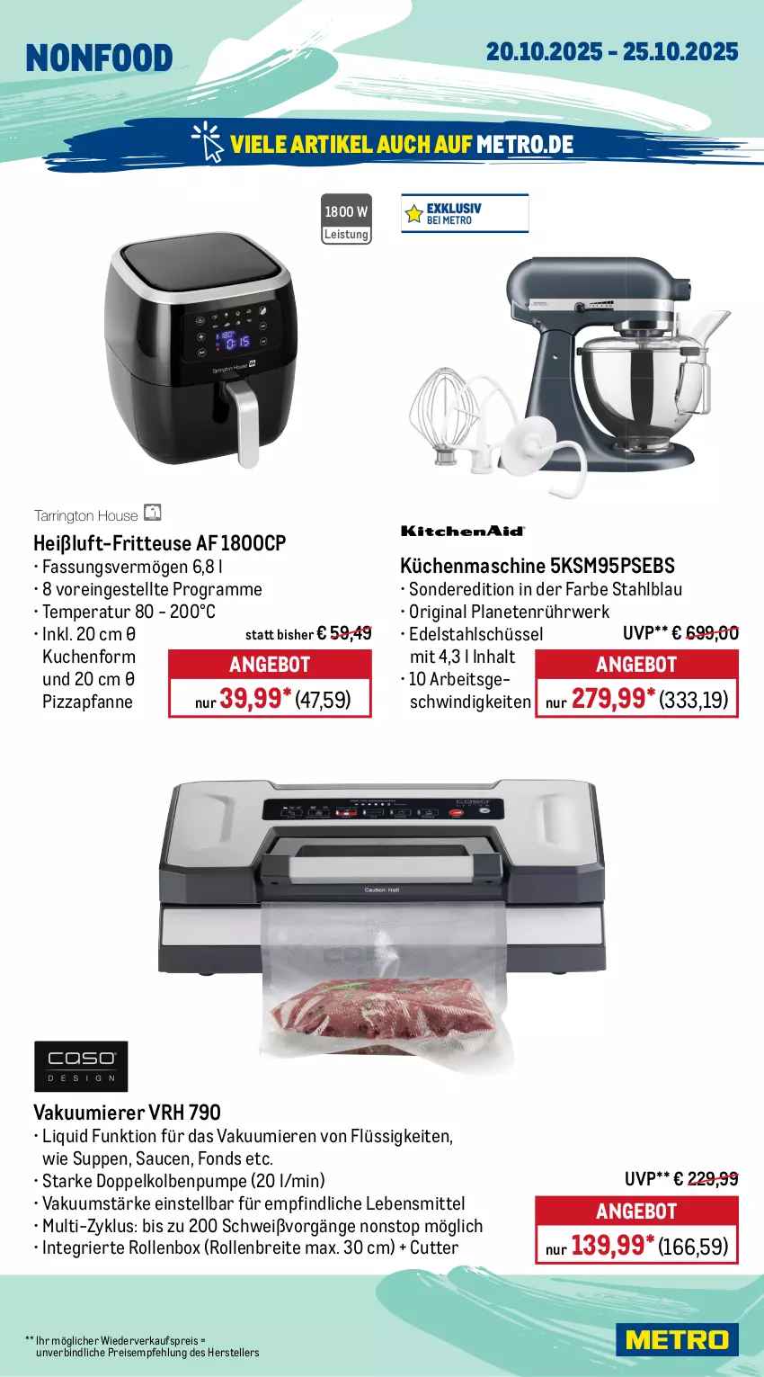 Aktueller Prospekt Metro - Wochen-Angebote - von 20.10 bis 25.10.2025 - strona 20 - produkty: angebot, auto, Bagel, Brei, edelstahl, eis, elle, espresso, fritteuse, getränk, getränke, gin, kaffee, kaffeeautomat, kaffeevollautomat, küche, kuchen, Küchen, küchenmaschine, lebensmittel, Metro, milch, milchaufschäumer, nespresso, pfanne, pizza, reis, Rollenbox, rwe, sauce, saucen, schüssel, senf, Spezi, suppe, suppen, tasse, teller, Ti, toast, toaster, Vakuumierer, wasser, wassertank