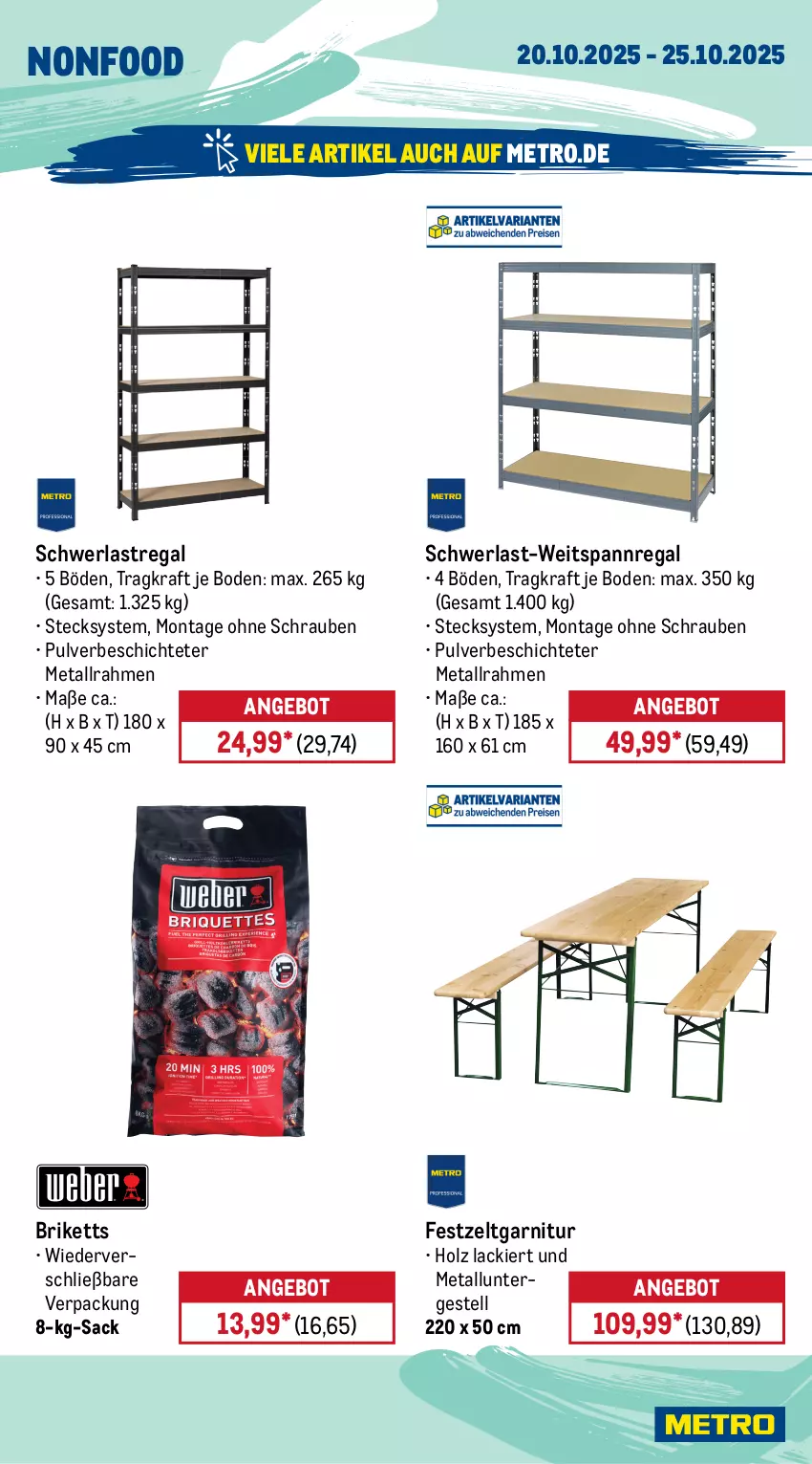 Aktueller Prospekt Metro - Wochen-Angebote - von 20.10 bis 25.10.2025 - strona 23 - produkty: angebot, briketts, cabernet, decke, Deckel, dessert, Dessertteller, edelstahl, elle, garnitur, geschirr, herdarten, Holz, kraft, lack, Metro, mikrowelle, pfanne, regal, sac, schrauben, Schütze, schwerlastregal, spülmaschinen, teller, Ti, Zelt
