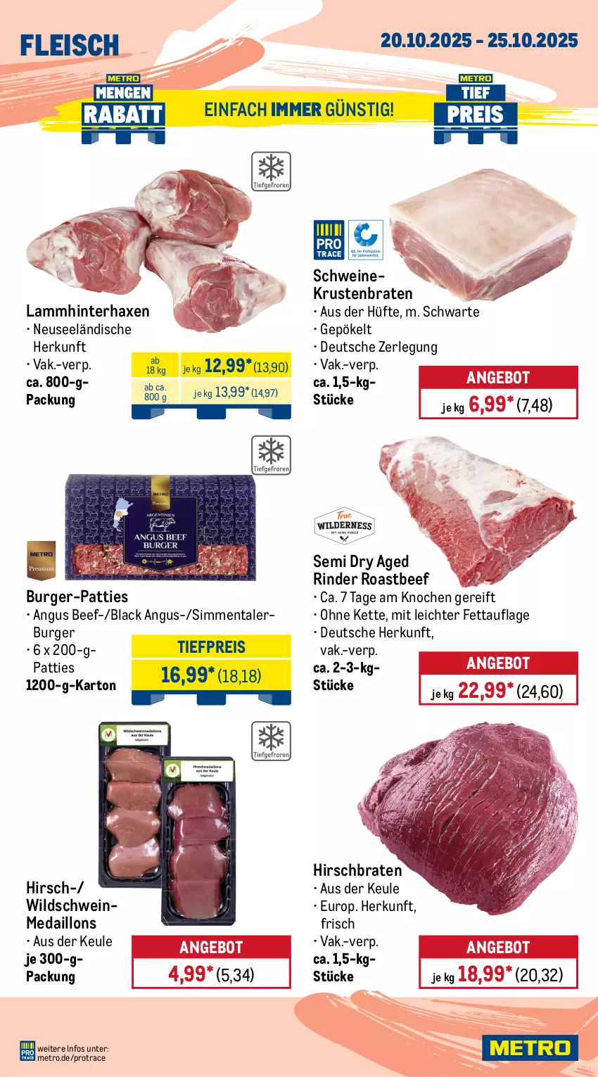 Aktueller Prospekt Metro - Wochen-Angebote - von 20.10 bis 25.10.2025 - strona 3 - produkty: angebot, axe, beef, braten, brustfilet, burger, eis, entrecôte, Falsches Filet, filet, fleisch, hackfleisch, hähnchenbrust, hähnchenbrustfilet, Haxe, Kette, krustenbraten, lack, lamm, medaillons, Metro, reis, rind, rinder, rinderhackfleisch, roastbeef, Schal, Schale, schwein, schweine, schweinefilet, sim, Ti, tiefpreis, wein, weine, Wild, Wildschwein