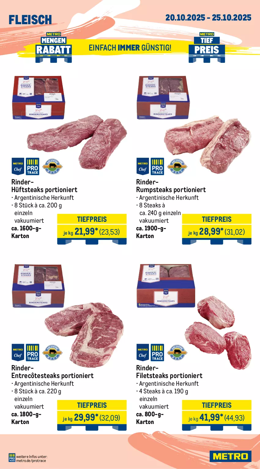 Aktueller Prospekt Metro - Wochen-Angebote - von 20.10 bis 25.10.2025 - strona 4 - produkty: Abtei, angebot, angebote, aqua, Dorade, dorade royal, eis, entrecôte, filet, filets, fisch, fleisch, frischfisch, hüftsteak, hüftsteaks, lachs, Metro, reis, rind, rinder, rinderfilet, Rotbarsch, rotbarschfilet, rum, rumpsteak, rwe, steak, steaks, teppich, Ti, tiefpreis, Wild, Zander