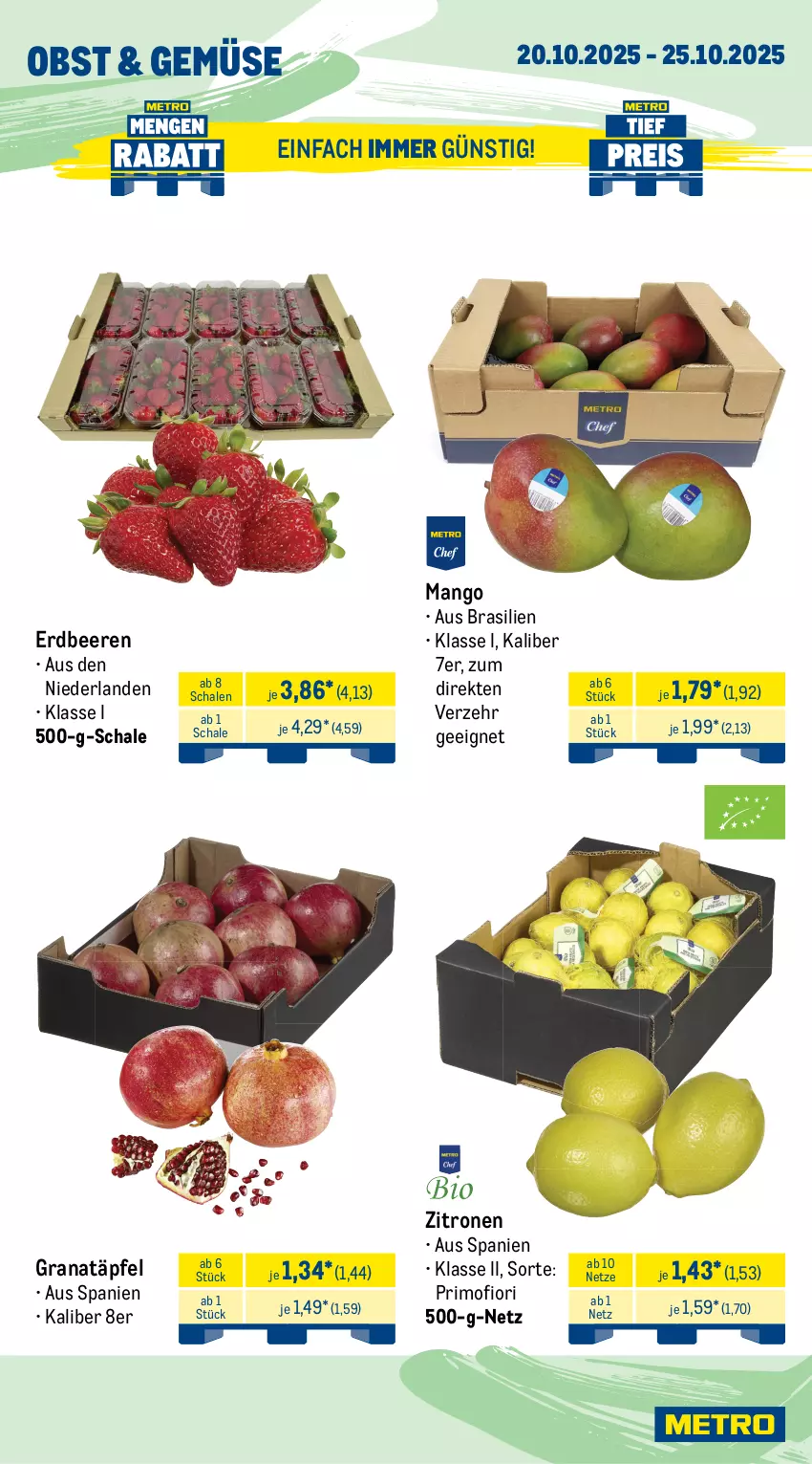 Aktueller Prospekt Metro - Wochen-Angebote - von 20.10 bis 25.10.2025 - strona 7 - produkty: Becher, beere, beeren, beutel, brie, eis, erdbeere, erdbeeren, filet, fisch, garnelen, grana, Granatäpfel, hering, Herings, lachs, lack, mango, Metro, obst, Rana, Räucherlachs, reis, Ria, ring, Schal, Schale, Ti, tiefpreis, zitrone, zitronen