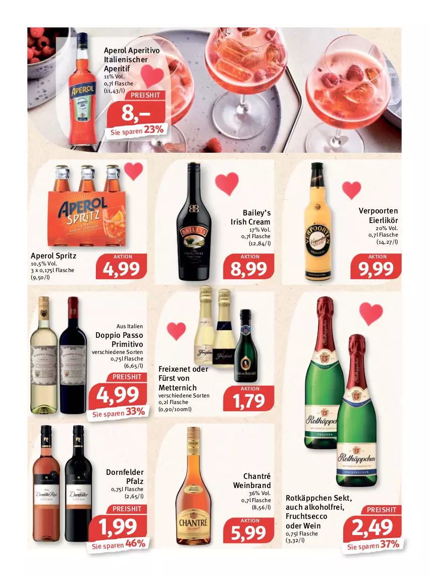 Aktueller Prospekt Feneberg - Prospekte - von 05.05 bis 07.05.2022 - strona 16 - produkty: alkohol, aperitif, aperol, chantré, doppio passo, dornfelder, ecco, eier, eierlikör, eis, flasche, freixenet, frucht, fruchtsecco, fürst von metternich, irish cream, likör, Mett, metternich, passo, primitivo, reis, rotkäppchen, sekt, Ti, verpoorten, wein, weinbrand