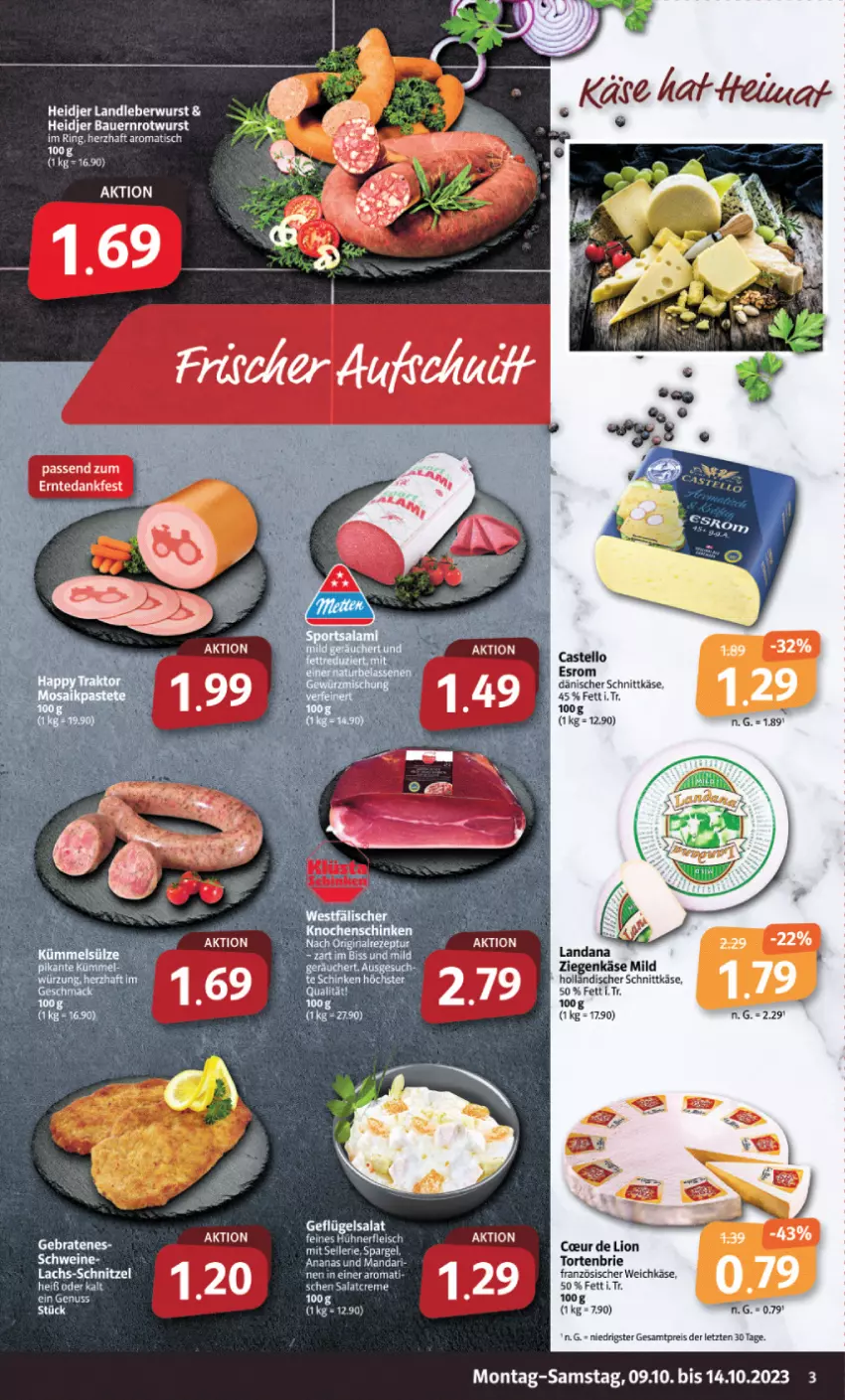 Aktueller Prospekt Markant - Prospekte - von 09.10 bis 14.10.2023 - strona 3 - produkty: ananas, auer, Bau, Bauer, brie, dänischer schnittkäse, eis, esrom, französischer weichkäse, holländischer schnittkäse, Käse, lachs, landleberwurst, leberwurst, nuss, reis, Rotwurst, schnittkäse, schnitzel, tee, Ti, torte, weichkäse, wurst, ziegenkäse, ZTE