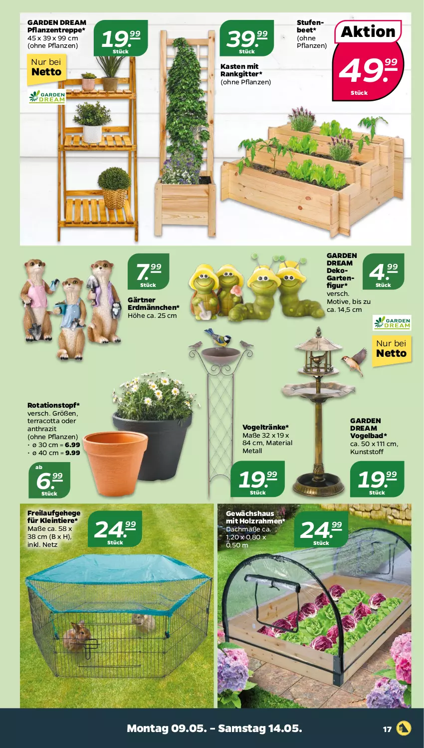 Aktueller Prospekt Netto - Angebote ab Montag - von 09.05 bis 14.05.2022 - strona 17 - produkty: Bad, Garten, Gewächshaus, Holz, pflanze, pflanzen, Ria, Ti, Tiere, topf