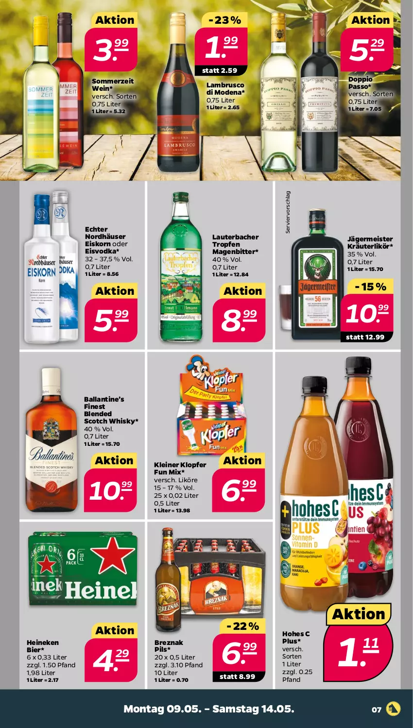 Aktueller Prospekt Netto - Angebote ab Montag - von 09.05 bis 14.05.2022 - strona 7 - produkty: ball, bier, blended scotch, blended scotch whisky, doppio passo, eis, Germ, heineken, Hohes C, jägermeister, kleiner klopfer, korn, kräuter, kräuterlikör, Lambrusco, leine, likör, Meister, Mode, passo, pils, scotch, scotch whisky, Ti, vodka, wein, whisky