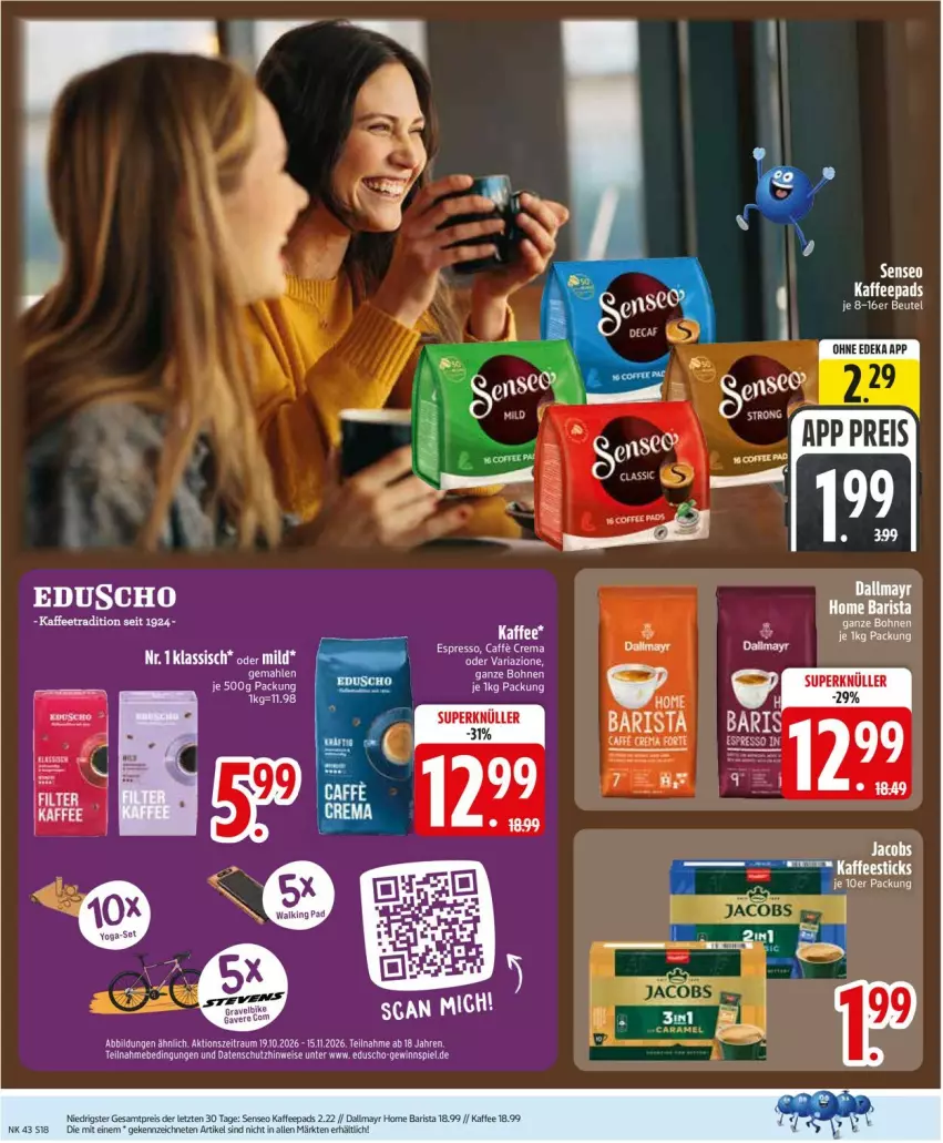 Aktueller Prospekt Edeka - Prospekte - von 19.10 bis 24.10.2026 - strona 20 - produkty: dallmayr, deka, eduscho, eis, gewinnspiel, kaffee, kaffeepads, reis, senseo, Ti, ZTE