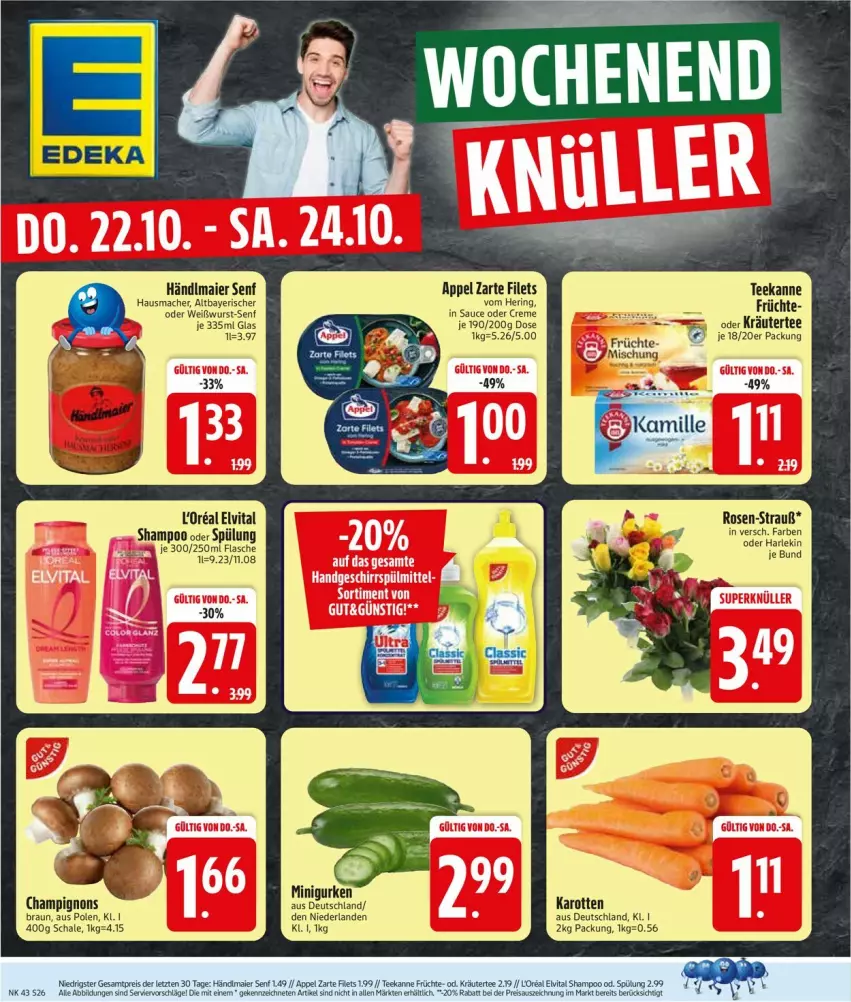 Aktueller Prospekt Edeka - Prospekte - von 19.10 bis 24.10.2026 - strona 30 - produkty: braun, champignon, champignons, creme, elvital, filet, filets, flasche, früchte, gurke, gurken, händlmaier, Hausmacher, hering, karotten, kräuter, loreal, mac, oder kräuter, ring, rosen, sauce, Schal, Schale, senf, shampoo, spülung, tee, teekanne, vita, Weißwurst, wurst, ZTE