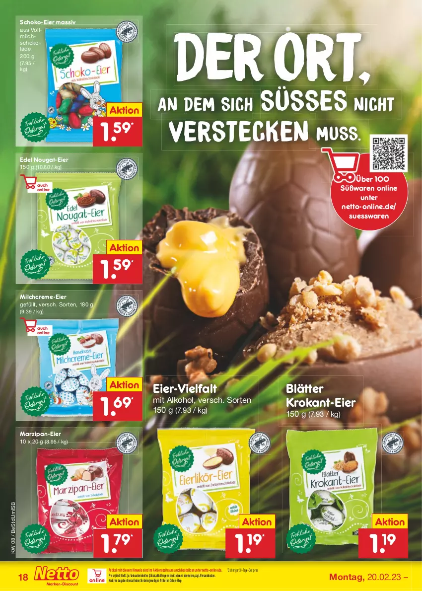 Aktueller Prospekt Netto Marken-Discount - Filial-Angebote - von 20.02 bis 25.02.2023 - strona 18 - produkty: alkohol, bestpreis, creme, eier, eis, marzipan, milch, ndk, reis, schoko, schokolade, Ti, vollmilch