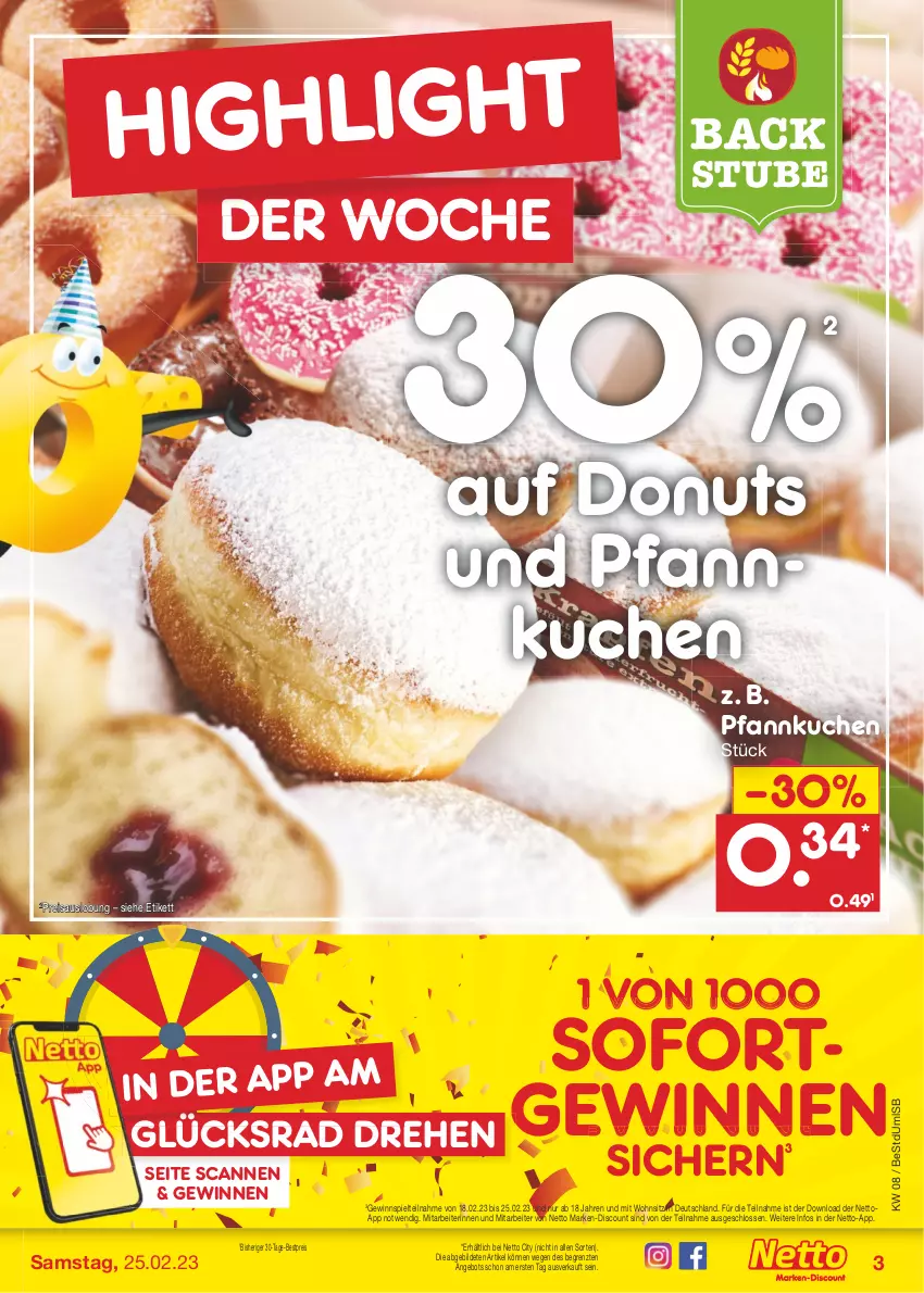 Aktueller Prospekt Netto Marken-Discount - Filial-Angebote - von 20.02 bis 25.02.2023 - strona 3 - produkty: angebot, bestpreis, discount, Donut, donuts, eis, gewinnspiel, kuchen, marken-discount, Pfannkuchen, reis, stube, Ti, ZTE