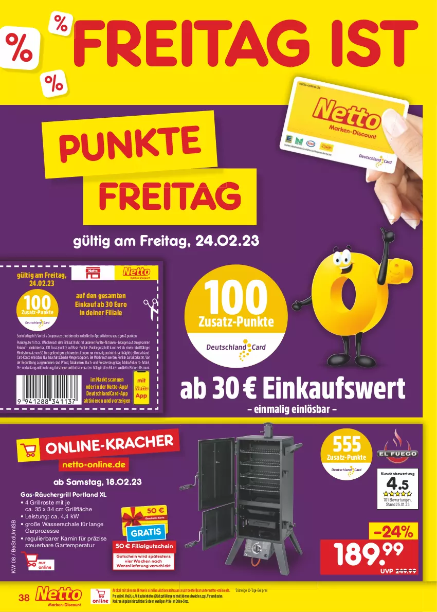 Aktueller Prospekt Netto Marken-Discount - Filial-Angebote - von 20.02 bis 25.02.2023 - strona 38 - produkty: bestpreis, buch, coupon, deutschlandcard, discount, eduscho, eis, erde, grill, grillfläche, grillrost, guthabenkarte, gutschein, gutscheine, Kamin, LG, mac, marken-discount, milch, ndk, Rauch, reis, Schal, Schale, Tchibo, Ti, wasser