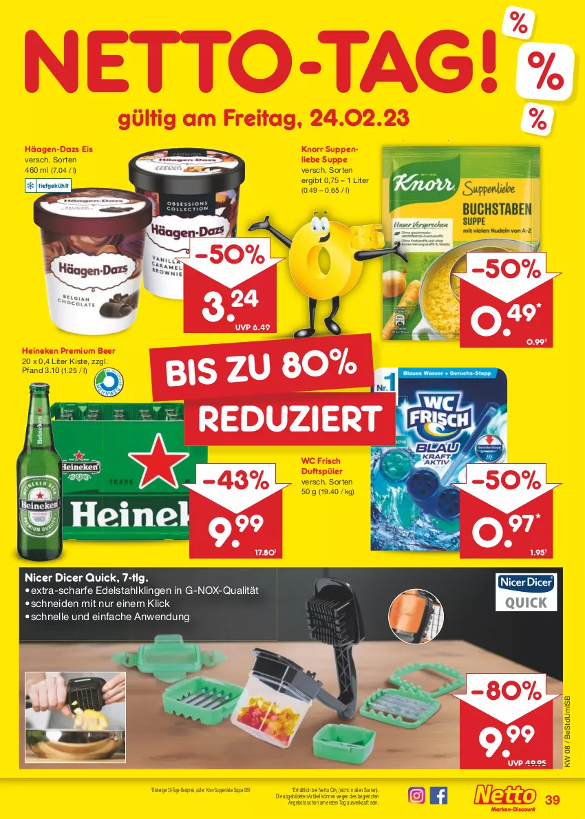 Aktueller Prospekt Netto Marken-Discount - Filial-Angebote - von 20.02 bis 25.02.2023 - strona 39 - produkty: angebot, bestpreis, edelstahl, eis, elle, häagen-dazs, heineken, knorr, LG, reis, suppe, suppen, suppenliebe, Ti, wc frisch, ZTE