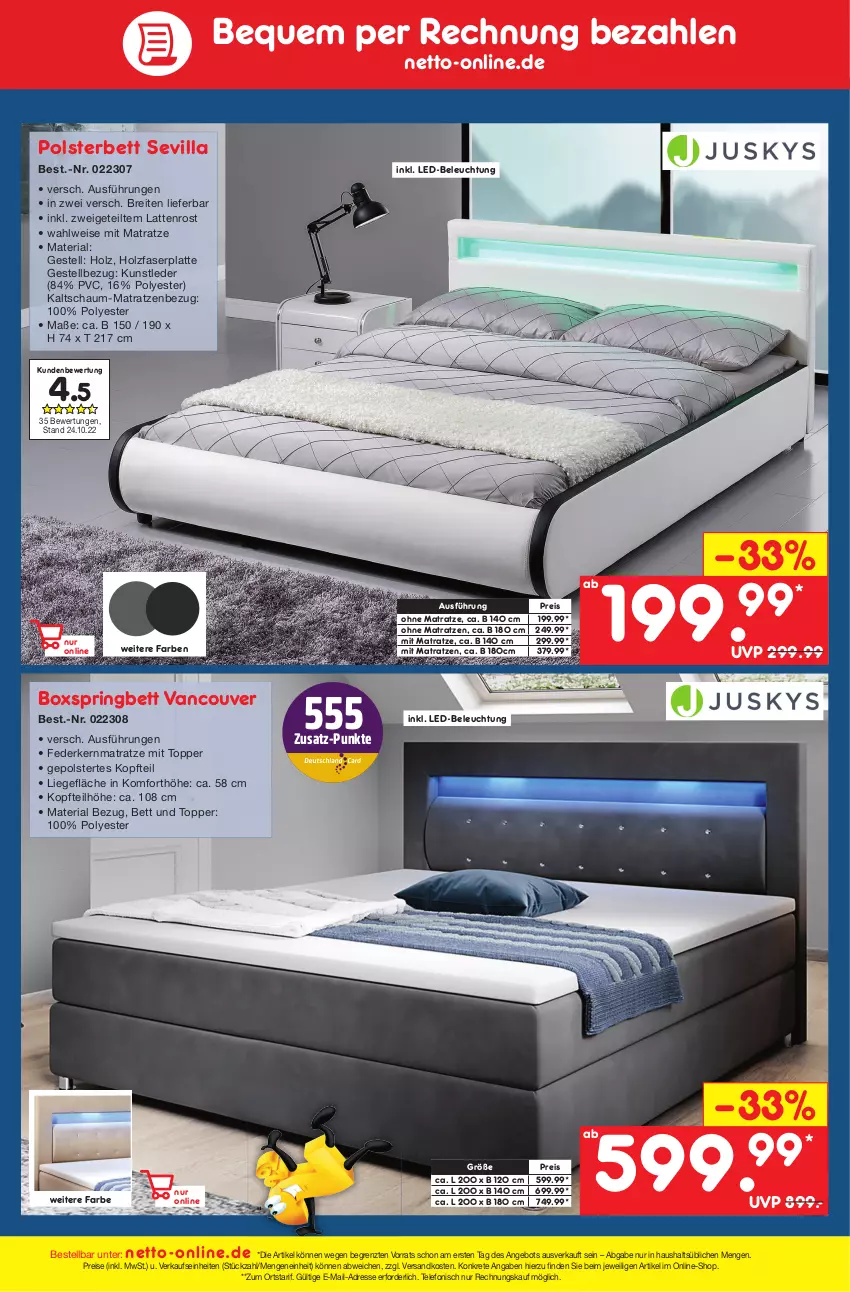 Aktueller Prospekt Netto Marken-Discount - Filial-Angebote - von 20.02 bis 25.02.2023 - strona 43 - produkty: angebot, beleuchtung, bett, boxspringbett, Brei, eis, federkern, federkernmatratze, Holz, kaltschaum-matratze, kernmatratze, latte, lattenrost, led-beleuchtung, Liege, matratze, matratzen, ndk, ohne matratze, polsterbett, reis, Ria, ring, telefon, Ti, topper, ZTE