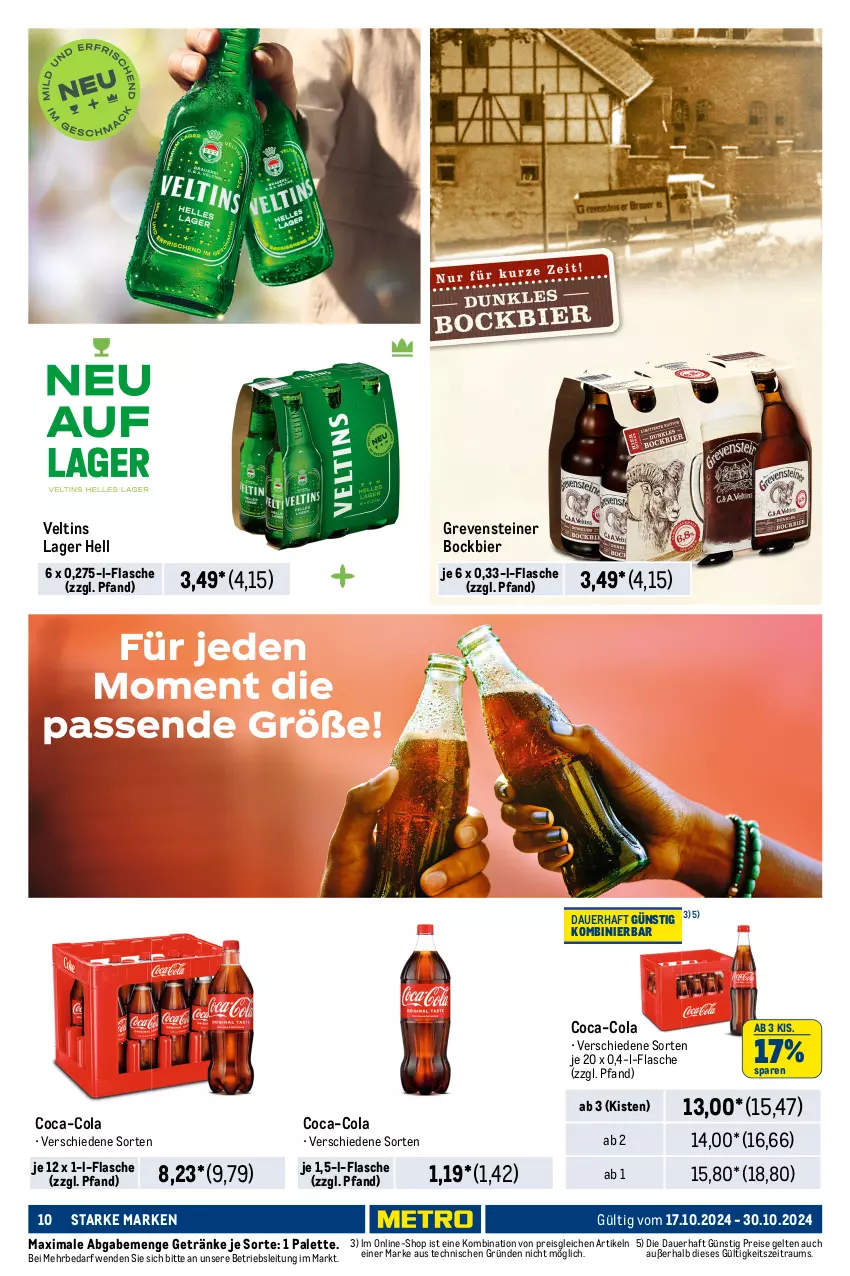 Aktueller Prospekt Metro - Starke Marken - von 17.10 bis 30.10.2024 - strona 10 - produkty: auer, auto, bier, coca-cola, cola, eis, flasche, fleisch, frucht, fruchtfleisch, getränk, getränke, granini, granini die limo, grevensteiner, Hohes C, LG, limo, orange, orangen, orangensaft, Palette, reis, saft, schorle, steiner, Ti, tisch, veltins