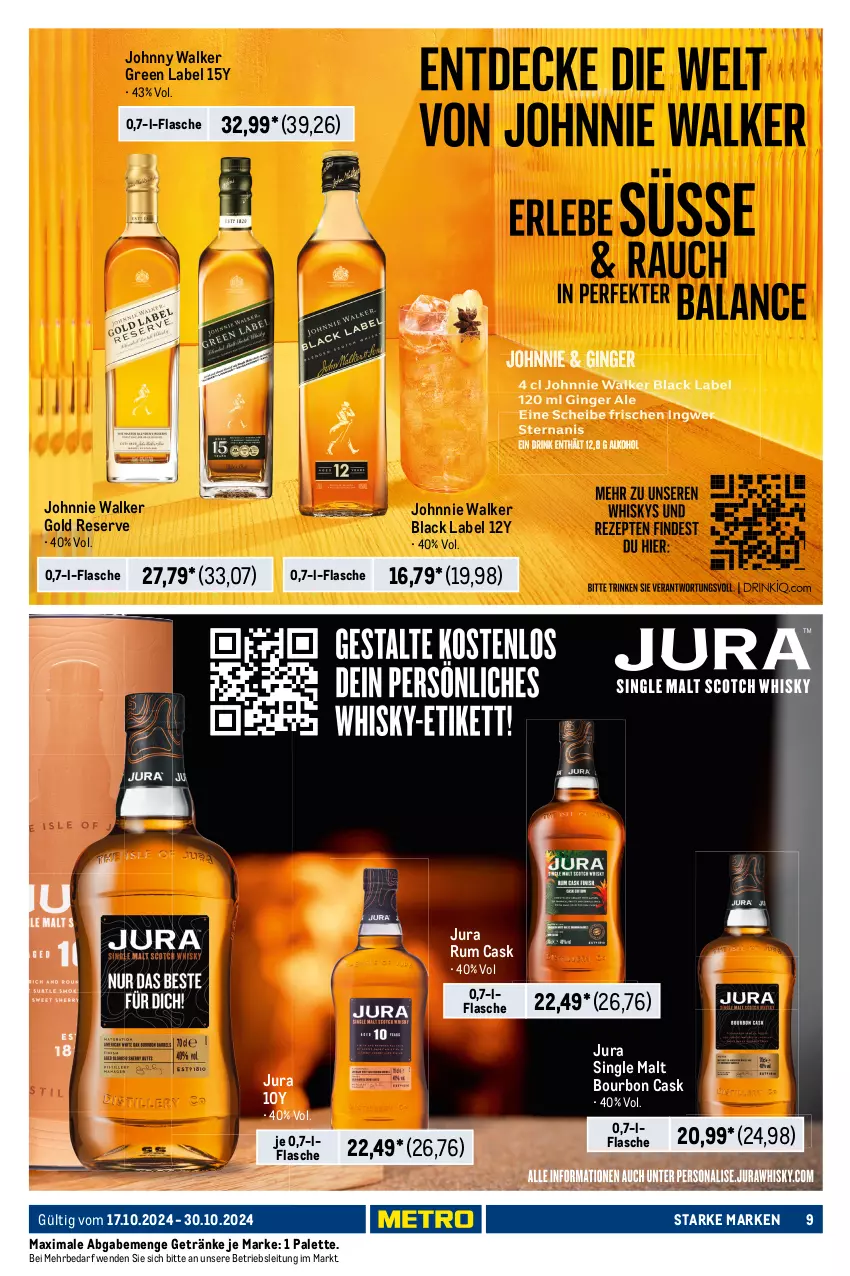 Aktueller Prospekt Metro - Starke Marken - von 17.10 bis 30.10.2024 - strona 9 - produkty: black label, bourbon, eier, eierlikör, flasche, getränk, getränke, johnnie walker, Jura, lack, licor, licor 43, likör, limo, Orochata, Palette, rum, single malt, Ti