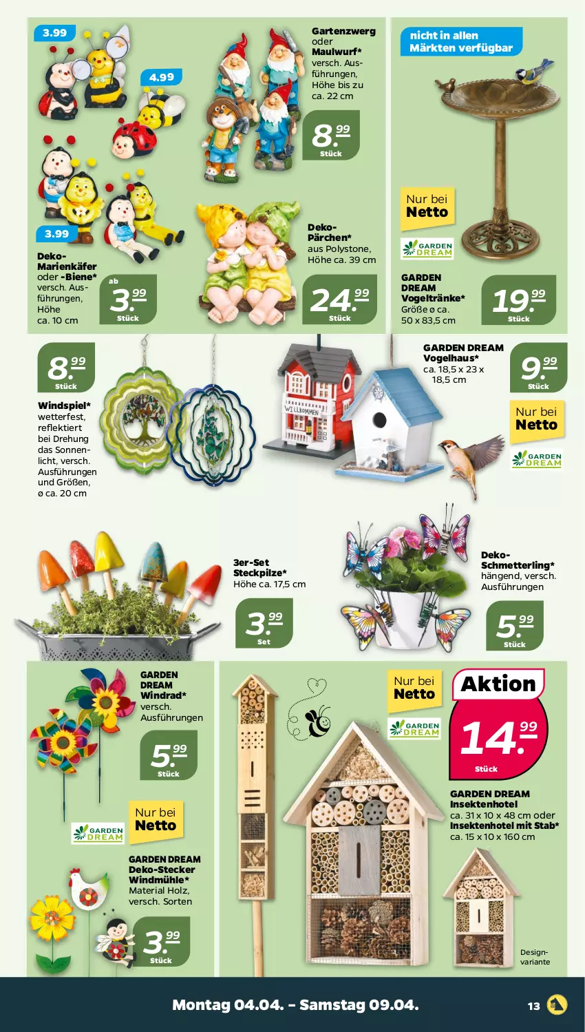 Aktueller Prospekt Netto - Angebote ab Montag - von 04.04 bis 09.04.2022 - strona 13 - produkty: Garten, Holz, käfer, Mett, pilze, Ria, Schmetterling, sekt, Ti