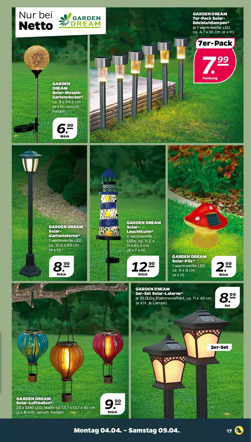 Aktueller Prospekt Netto - Angebote ab Montag - von 04.04 bis 09.04.2022 - strona 17 - produkty: ball, edelstahl, Garten, lamm, Lampe, laterne, leds, Luftballon