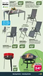 Gazetka promocyjna Netto - Angebote ab Montag - Gazetka - ważna od 09.04 do 09.04.2022 - strona 15 - produkty: feuerschale, Garten, gartentisch, glasplatte, grill, latte, rel, relaxsessel, rückenlehne, rundgrill, Schal, Schale, sessel, Sitzhöhe, stapelstuhl, stuhl, Ti, tisch