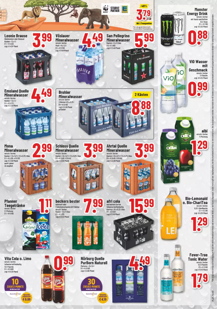 Aktueller Prospekt Trinkgut - von 28.08 bis 02.09.2023 - strona 3 - produkty: Afri Cola, Alwa, angebot, angebotspreis, apfel, apfelsaft, auer, Beckers Bester, bio, brause, cola, deutschlandcard, drink, eis, elle, energy drink, erde, fever-tree, flasche, getränk, getränke, glasflasche, himbeer, LG, limo, mac, Meister, mineralwasser, monster, natur, Nektar, pfanne, Pfanner, reis, rel, saft, san pellegrino, tee, Ti, tonic, tonic water, vita, Vita C, Vitamine, vöslauer, waldmeister, wasser