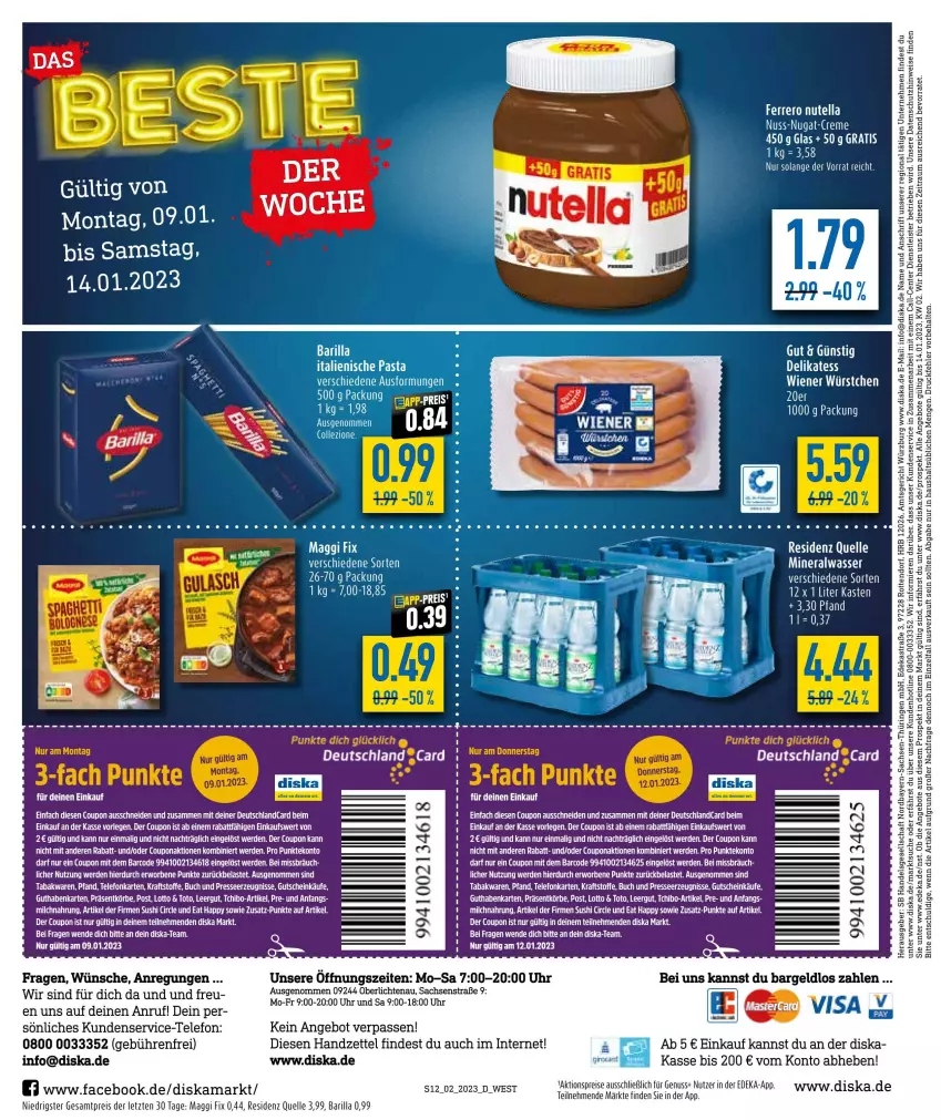 Aktueller Prospekt Diska - Prospekte - von 09.01 bis 14.01.2023 - strona 12 - produkty: aktionspreis, Alwa, angebot, angebote, buch, coupon, deka, deutschland card, eis, elle, ente, erde, ferrero, guthabenkarte, gutschein, kraft, LG, maggi, maggi fix, mineralwasser, nuss, nutella, reis, rel, Tchibo, tee, telefon, Ti, uhr, wasser, wiener, wiener würstchen, würstchen, Yo, ZTE