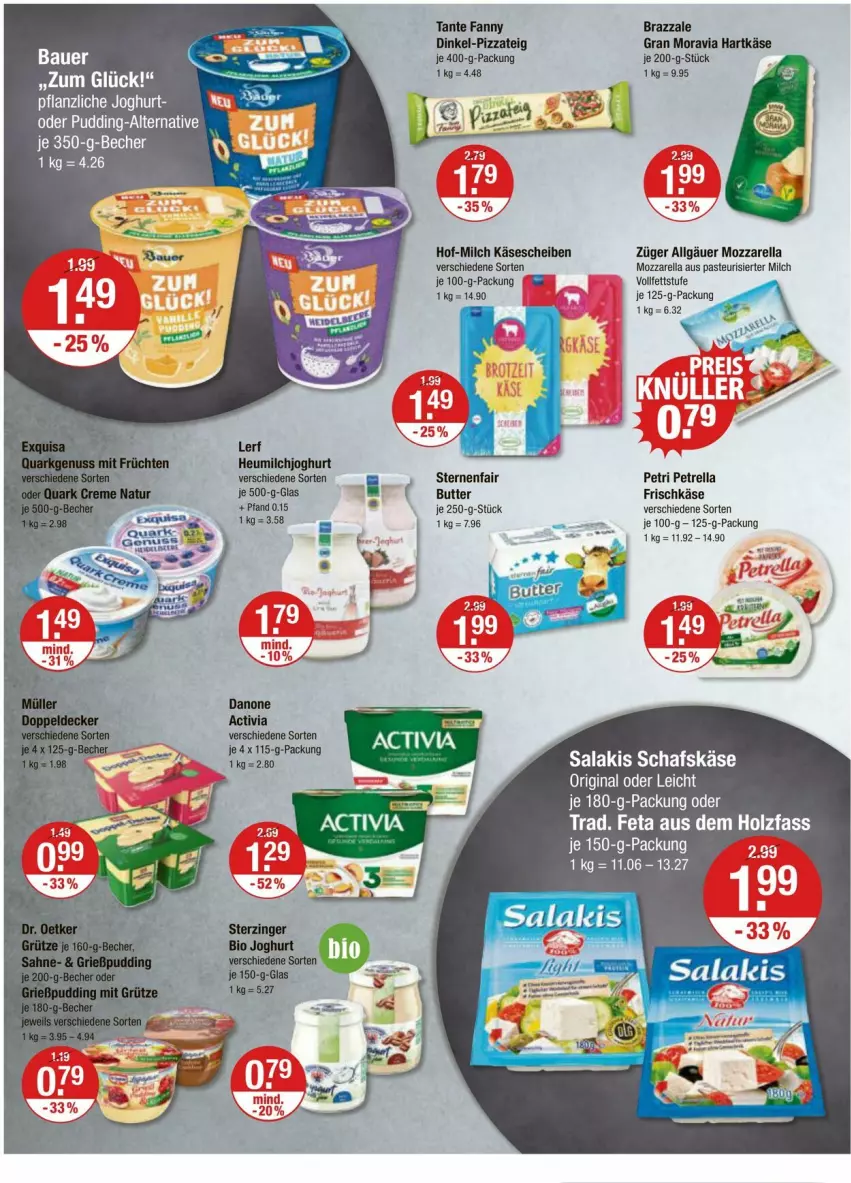 Aktueller Prospekt Vmarkt - Prospekte - von 25.04 bis 01.05.2024 - strona 6 - produkty: activia, auer, Bau, Bauer, butter, eier, frischkäse, gin, hartkäse, Heu, heumilch, joghur, joghurt, Käse, käsescheiben, LG, milch, mozzarella, petrella, pizza, Pizzateig, pudding, rel, salakis, tante fanny, Ti