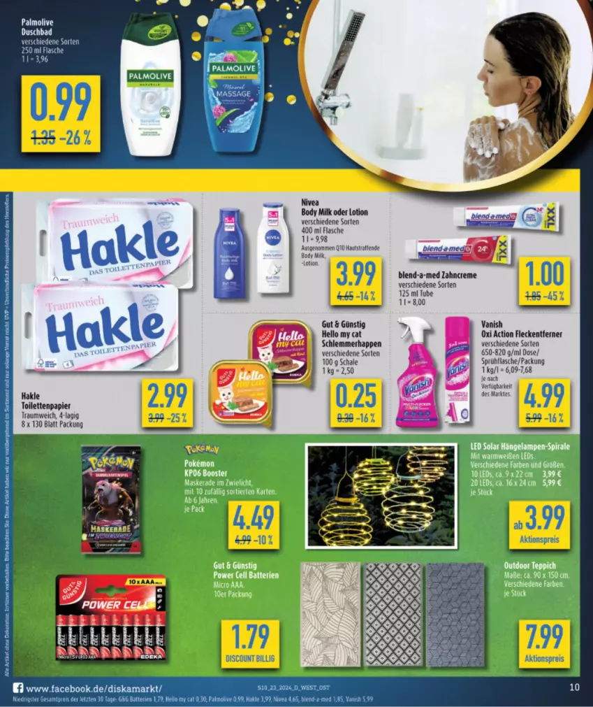 Aktueller Prospekt Diska - von 27.05 bis 01.06.2024 - strona 10 - produkty: aktionspreis, Bad, batterie, batterien, blend-a-med, body, body milk, creme, duschbad, eis, flasche, hakle, LG, Lotion, nivea, olive, oxi action, palmolive, papier, reis, Schal, Schale, sprühflasche, Ti, toilettenpapier, vanish, zahncreme, ZTE