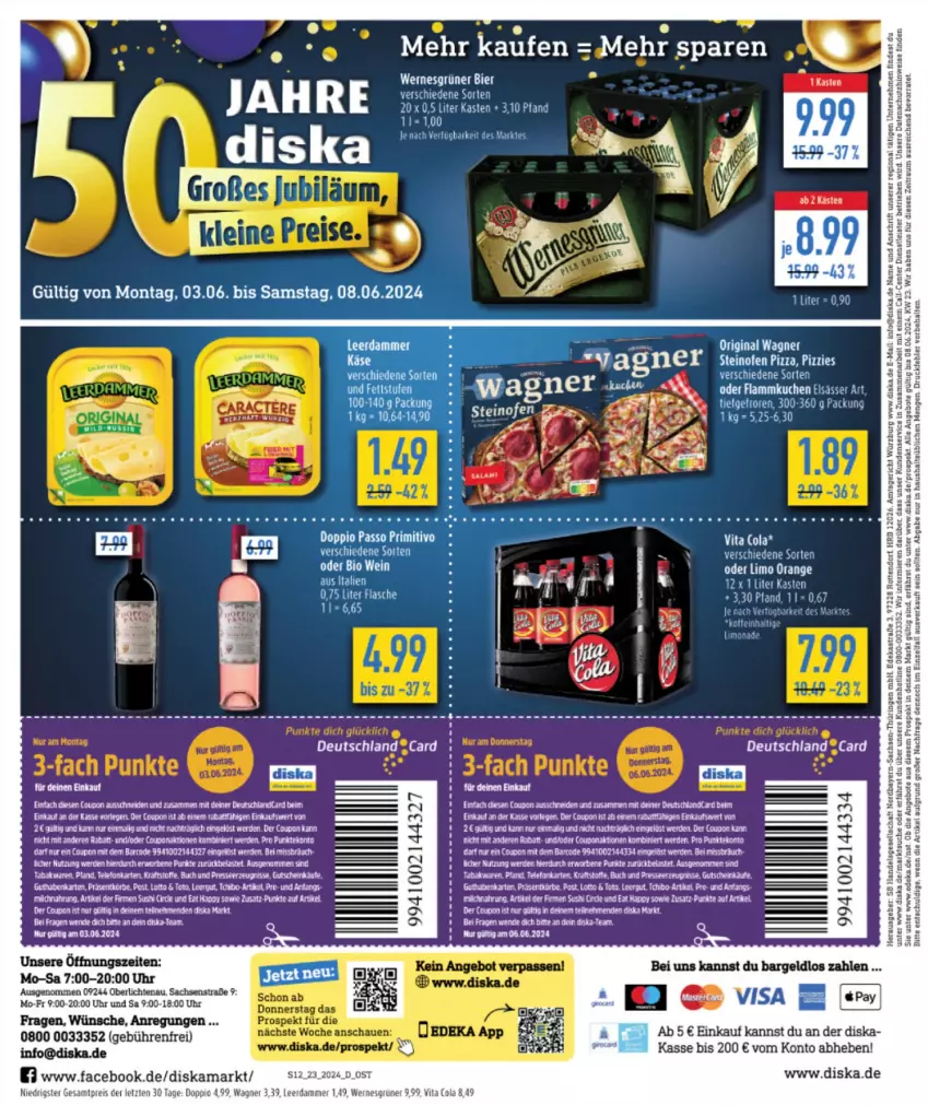 Aktueller Prospekt Diska - von 27.05 bis 01.06.2024 - strona 12 - produkty: angebot, angebote, Astra, bett, bier, buch, cola, coupon, deka, deutschlandcard, doppio passo, eis, elsässer art, ente, erde, flammkuchen, flasche, gin, kraft, kuchen, lamm, leerdammer, LG, limo, Ofen, orange, original wagner, passo, pizza, reis, ring, sac, steinofen, steinofen pizza, tee, telefon, Ti, uhr, vita, Vita C, wagner, ZTE