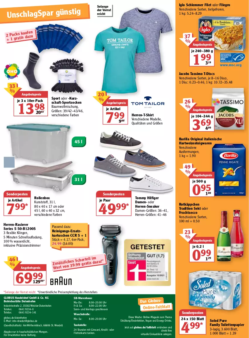 Aktueller Prospekt Globus - Prospekte - von 21.02 bis 26.02.2022 - strona 32 - produkty: angebot, angebotspreis, barilla, Bau, baumwollmischung, decke, dell, Desinfektion, drink, drinks, ecco, eier, eis, elle, energy drink, ente, filegro, filet, frucht, fruchtsecco, gin, hartweizen, herren-sneaker, herren-t-shirt, iglo, jacobs, jacobs tassimo, Lefax, magazin, Mode, Ofen, papier, rasierer, Reinigung, reis, Rollenbox, rotkäppchen, sekt, shirt, sim, sneaker, socken, sonderposten, Sport, sportsocken, T-Shirt, tassimo, teigwaren, telefon, teller, Ti, toilettenpapier, tommy hilfiger, uhr, wasser