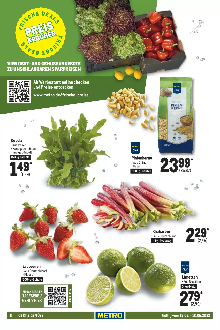 Aktueller Prospekt Metro - Food - von 12.05 bis 18.05.2022 - strona 6 - produkty: angebot, angebote, beere, beeren, beutel, cola, decke, eis, elle, erdbeere, erdbeeren, limette, limetten, Metro, Mett, metten, natur, obst, pinienkerne, reis, rhabarber, rucola, Schal, Schale, schnitten, Ti, und gemüse