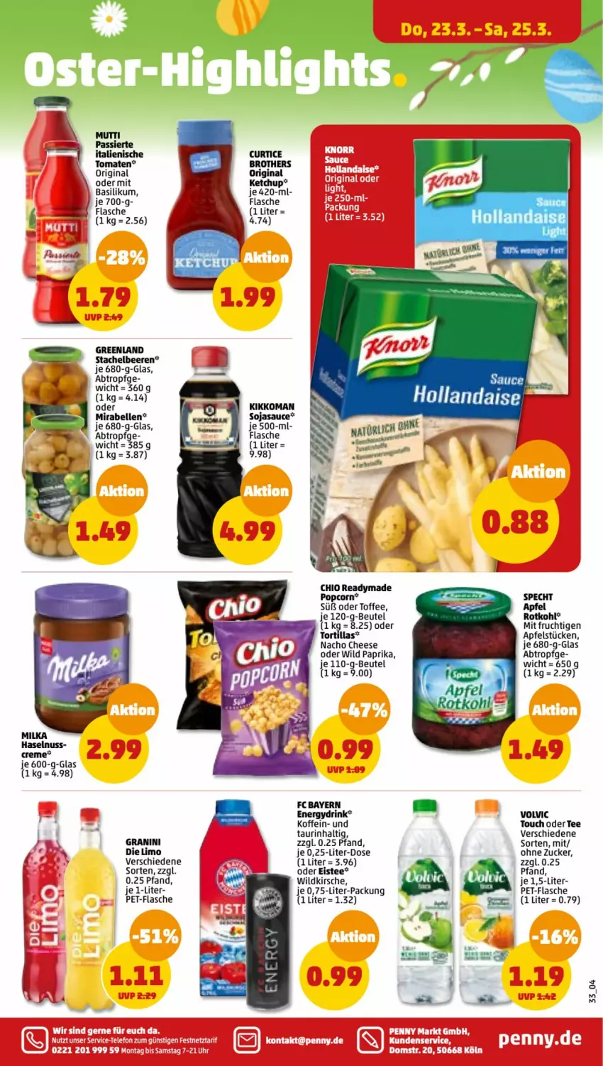 Aktueller Prospekt Penny - Prospekte - von 20.03 bis 25.03.2023 - strona 33 - produkty: apfel, basilikum, beere, beeren, beutel, brot, brother, creme, drink, eis, eistee, elle, flasche, frucht, gin, granini, haselnuss, hollandaise, ketchup, kikkoman, kirsch, kirsche, limo, mit frucht, Mutti, nacho, nacho cheese, nuss, paprika, pet-flasche, popcorn, rotkohl, sauce, soja, sojasauce, specht, Stachelbeeren, tee, telefon, Ti, tomate, tomaten, tortilla, tortillas, volvic, Wild, wild paprika, zucker