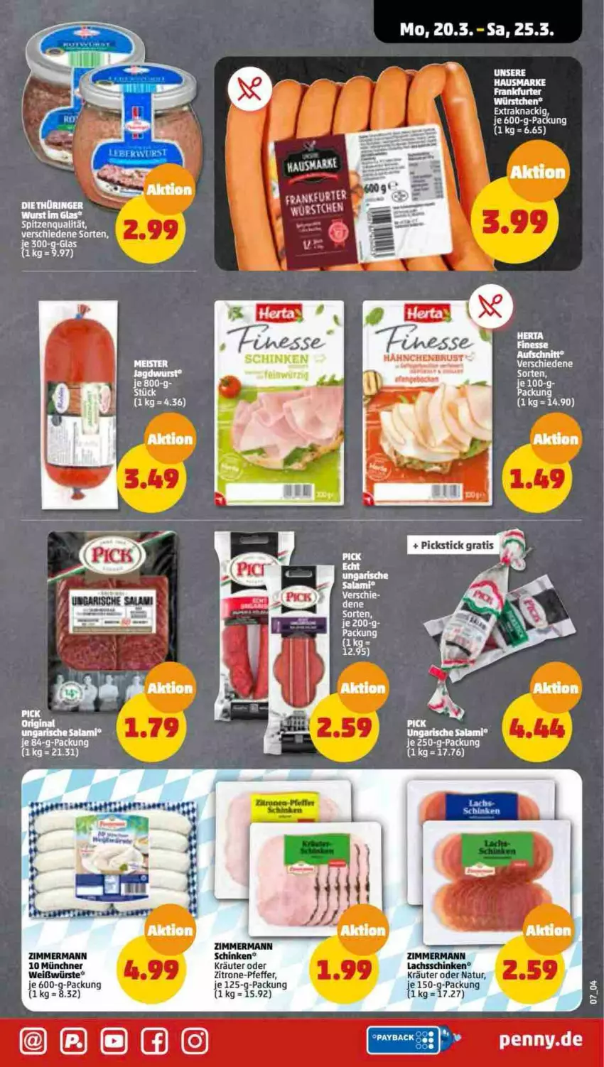 Aktueller Prospekt Penny - Prospekte - von 20.03 bis 25.03.2023 - strona 7 - produkty: eis, jagdwurst, je 250-g-packung, kräuter, lachs, lachsschinken, Meister, pfeffer, schinken, spitzenqualität, tee, Ti, wurst, würstchen, zitrone