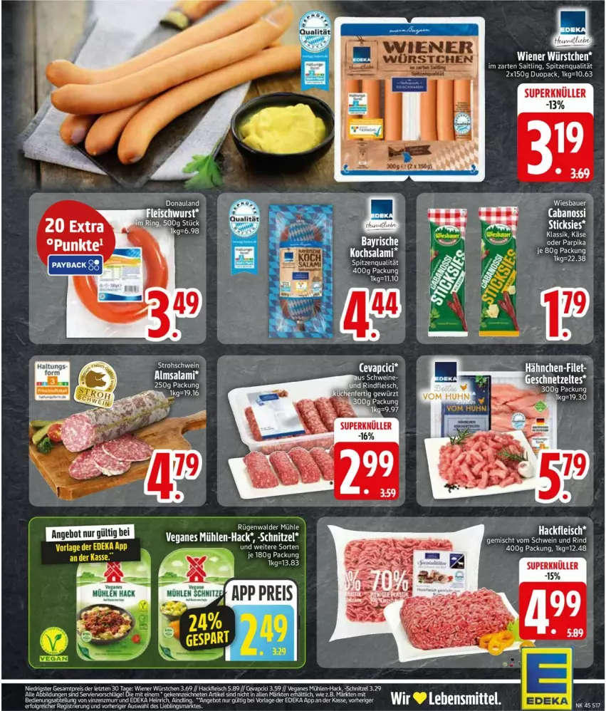 Aktueller Prospekt Edeka - Prospekte - von 03.11 bis 08.11.2025 - strona 17 - produkty: angebot, auer, Bau, Bauer, Cabanossi, eier, eis, ente, fleisch, hackfleisch, im zarten saitling, reis, rügenwalder, rügenwalder mühle, salami, schnitzel, schwein, spitzenqualität, Ti, wein, wiener, wiener würstchen, wiesbauer, würstchen