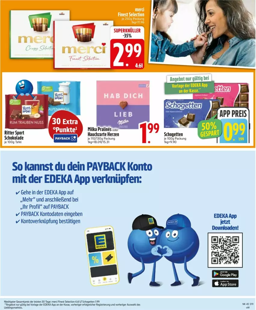 Aktueller Prospekt Edeka - Prospekte - von 03.11 bis 08.11.2025 - strona 19 - produkty: angebot, deka, eis, LG, merci, milka, payback, reis, ritter, ritter sport, schogetten, schoko, schokolade, Sport, Ti, ZTE
