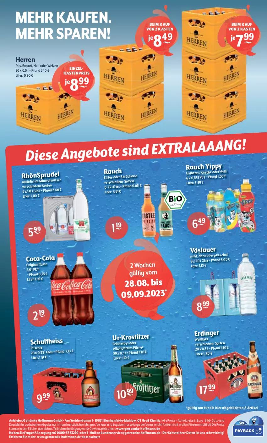 Aktueller Prospekt Getraenke Hoffmann - Prospekte - von 28.08 bis 02.09.2023 - strona 8 - produkty: abholpreise, alkohol, Alwa, beere, bier, bio, eis, eistee, erdbeere, erdinger, getränk, getränke, gewinnspiel, gin, mineralwasser, natürliches mineralwasser, pils, pilsener, pilsner, Rauch, reis, RhönSprudel, schorle, Schultheiss, Spiele, Sprudel, tee, Ti, wasser