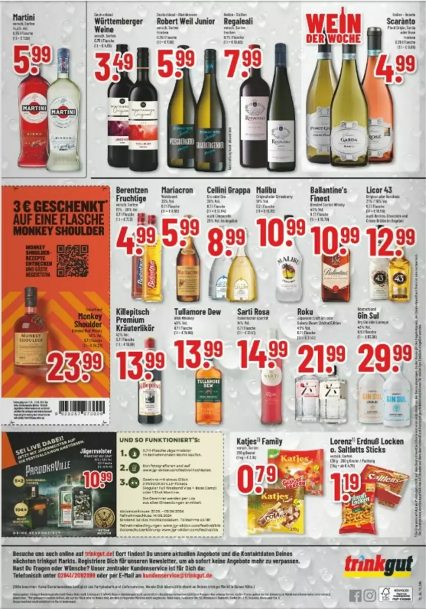 Aktueller Prospekt Trinkgut - Prospekte - von 27.05 bis 01.06.2024 - strona 4 - produkty: angebot, angebote, ball, berentzen, Dany, eier, elle, grappa, katjes, likör, lorenz, mariacron, regal, Ria, saltletts, tee, telefon, Ti, torte, tuc, weck