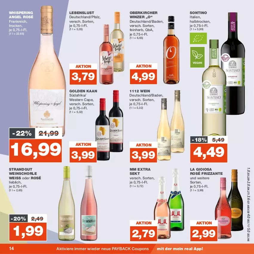 Aktueller Prospekt Real - von 21.08 bis 26.08.2023 - strona 14 - produkty: Bad, Cap, coupon, coupons, eis, frizzante, La Gioiosa, mm extra, payback, ring, schorle, sekt, Ti, wein, weinschorle, Weste