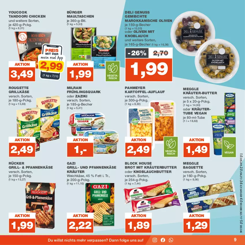 Aktueller Prospekt Real - von 21.08 bis 26.08.2023 - strona 9 - produkty: baguette, Becher, brot, butter, eis, grill, Grillkäse, kartoffel, Käse, knoblauch, Knoblauchbutter, kräuter, kräuter-butter, kräuterbutter, LG, maultaschen, meggle, milram, mit knoblauch, nuss, oder kräuter, olive, oliven, pfanne, pfannen, pfannenkäse, quark, reis, rouge, rougette, Tasche, taschen, Ti, und pfanne, weichkäse, Yo, YouCook, zaziki