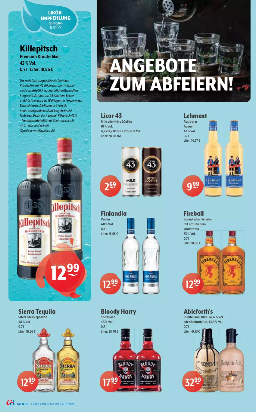 Aktueller Prospekt Getraenke Hoffmann - Prospekte - von 22.08 bis 27.08.2022 - strona 10 - produkty: alkohol, angebot, angebote, aqua, aquavit, auer, ball, beere, beeren, beko, bier, Biere, brut, burgunder, cider, cocktail, edelstahl, eier, eis, elle, fleisch, frucht, früchte, früchten, gin, grauburgunder, grauer burgunder, grill, hartkäse, Heu, Käse, kraft, kräuter, kräuterlikör, kräutern, lamm, licor, licor 43, likör, lion, mac, nero, pasta, Pecorino, primitivo, rezept, Ria, riesling, rioja, rosato, Rostocker, rum, saft, Sierra, sierra tequila, somersby, spätburgunder, Sugo, teller, tempranillo, tequila, Ti, trauben, vodka, wein, weine, whisky