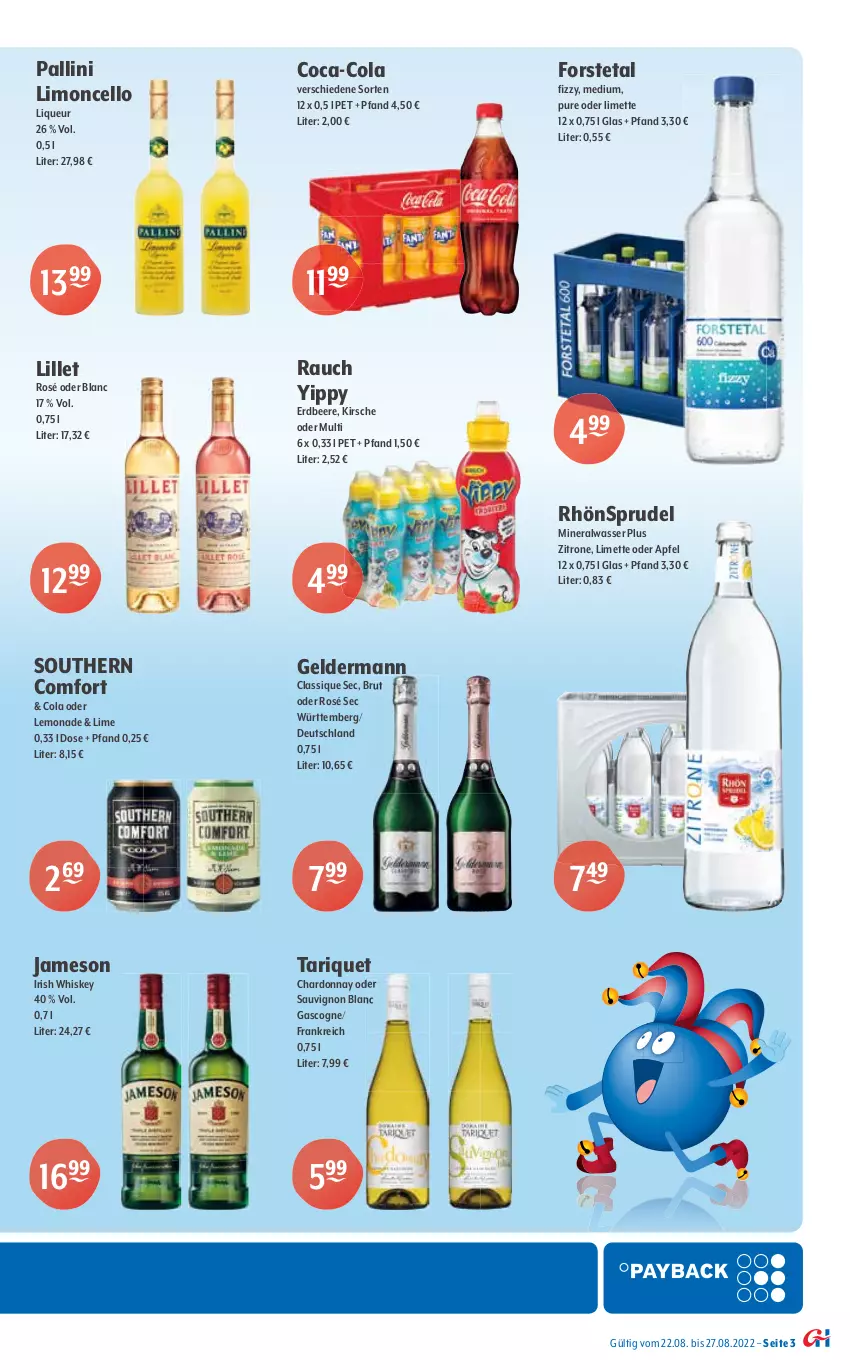 Aktueller Prospekt Getraenke Hoffmann - Prospekte - von 22.08 bis 27.08.2022 - strona 3 - produkty: alkohol, Alwa, apfel, beere, Berger, bier, brut, carlsberg, chardonnay, coca-cola, cola, desperados, erdbeere, Forstetal, geldermann, getränk, gin, heineken, irish whiskey, jameson, kirsch, kirsche, lemonade, lillet, limette, limo, liqueur, Mett, mineralwasser, Mixer, mixery, nürnberger, payback, Rauch, RhönSprudel, sauvignon, sauvignon blanc, Southern Comfort, Sprudel, Ti, tuc, Tucher, wasser, whiskey, zitrone