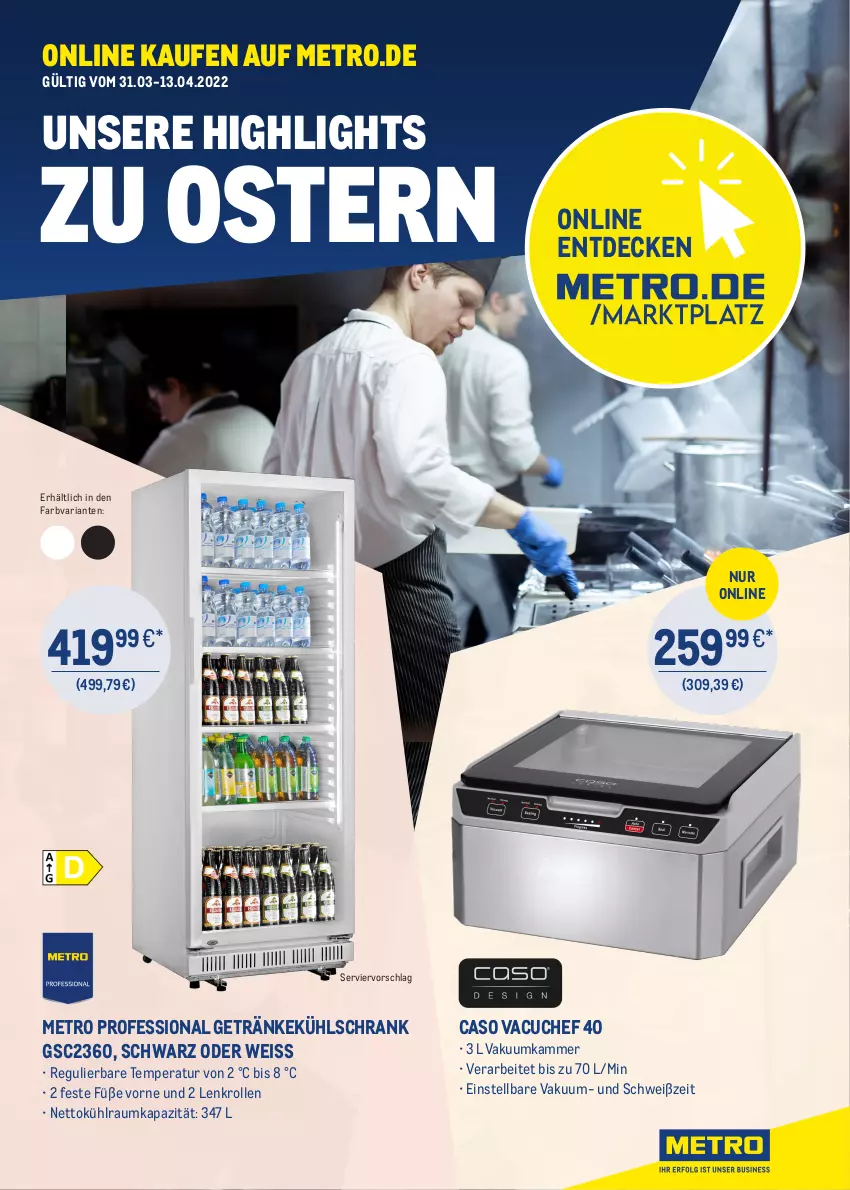 Aktueller Prospekt Metro - ONLINE-MARKTPLATZ - von 31.03 bis 30.04.2022 - strona 1 - produkty: decke, eis, getränk, getränke, kühlschrank, Metro, Ria, Schrank, Ti