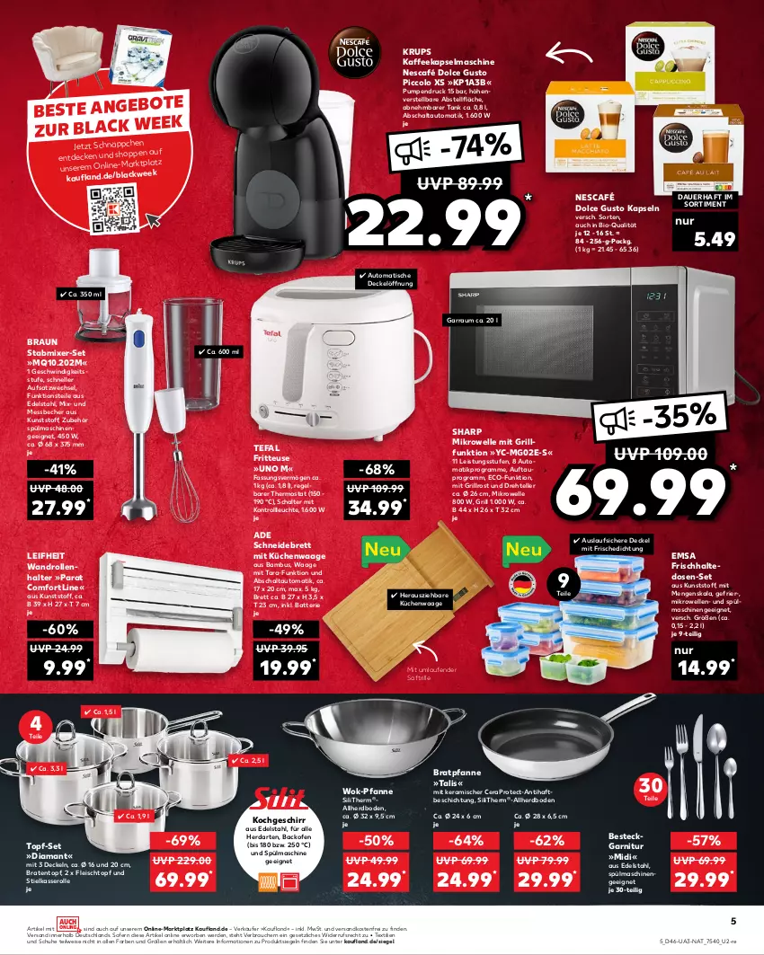 Aktueller Prospekt Kaufland - von 17.11 bis 23.11.2022 - strona 5 - produkty: auer, auto, backofen, bambus, batterie, Becher, besteck, bio, braten, Bratentopf, bratpfanne, braun, decke, Deckel, dolce gusto, eckgarnitur, edelstahl, eis, elle, emsa, erde, fleisch, Fleischtopf, frischhaltedosen, fritteuse, garnitur, garraum, geschirr, grill, grillrost, herdarten, kaffee, Kapselmaschine, krups, küche, Küchen, Küchenwaage, lack, Laufen, leifheit, Leuchte, Messbecher, mikrowelle, Mixer, ndk, Nescafé, Ofen, pfanne, Q10, Rauch, saft, Schal, schneidebrett, schuhe, Sharp, spülmaschinen, stabmixer, stielkasserolle, tefal, teller, thermostat, Ti, tisch, topf, topf-set, versandkostenfrei, Waage, wok