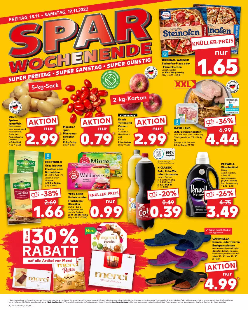 Aktueller Prospekt Kaufland - von 17.11 bis 23.11.2022 - strona 8 - produkty: angebot, angebote, Bad, beutel, braten, butter, butterkäse, cheddar, cola, decke, Deckel, decksohle, eis, erde, flammkuchen, früchte, Früchtetee, gin, Hylo, kartoffel, kartoffeln, Käse, kerrygold, kräuter, kuchen, lamm, limo, limonade, mac, merci, Ofen, original wagner, pantolette, pantoletten, perwoll, pizza, purland, reis, rel, Romatomaten, sac, saft, schinken, schinkenbraten, schwein, speisekartoffeln, steinofen, tafeläpfel, tee, teekanne, Ti, tomate, tomaten, wagner, waschmittel, wein, ZTE