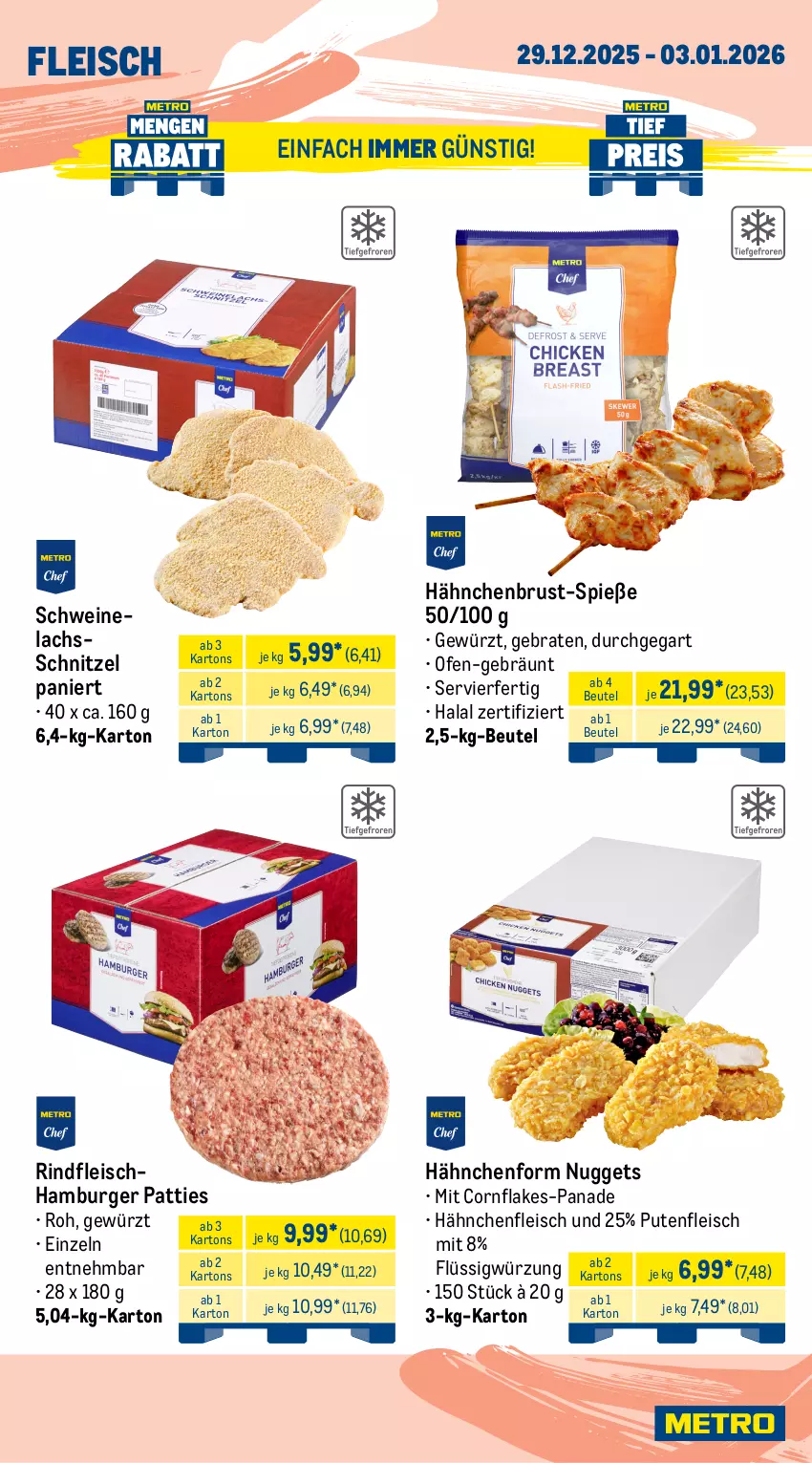 Aktueller Prospekt Metro - Wochen-Angebote Gastro - von 29.12.2025 bis 03.01.2026 - strona 4 - produkty: beutel, braten, burger, eis, flakes, fleisch, gewürz, hähnchenbrust, Hähnchenfleisch, hamburger, lachs, nuggets, Ofen, pute, Putenfleisch, rind, rindfleisch, schnitzel, schwein, schweine, Schweinelachs, Ti, wein, weine