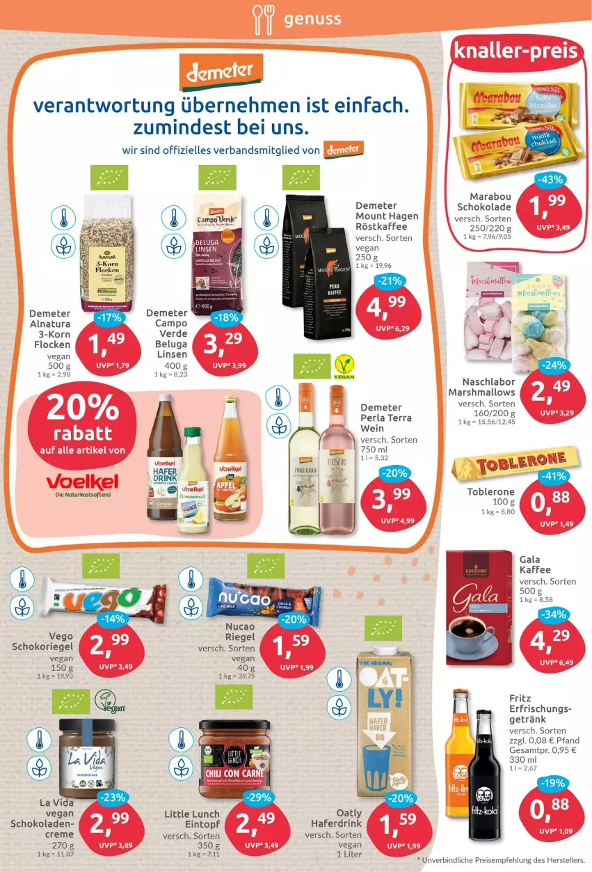 Aktueller Prospekt Budni - Prospekte - von 20.06 bis 25.06.2022 - strona 6 - produkty: Beluga, Campo Verde, creme, drink, eintopf, eis, elle, erde, fritz, getränk, gin, hafer, Haferdrink, kaffee, korn, Marabou, mars, natur, natura, perla, reis, riegel, röstkaffee, saft, schoko, schokolade, schokoladen, schokoriegel, teller, toblerone, topf, wein, zitrone, zitronen