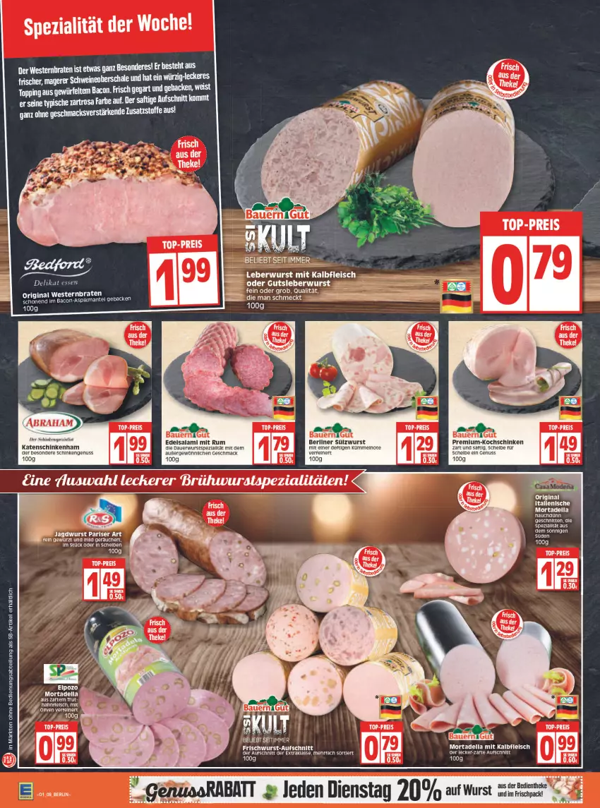 Aktueller Prospekt Edeka - Angebote der Woche - von 03.01 bis 08.01.2022 - strona 8 - produkty: Abtei, auer, aufschnitt, bacon, Bau, Bauer, berliner, bett, braten, dell, Edelsalami, eier, eis, elle, fleisch, geback, gutsleberwurst, Heu, Kalbfleisch, katenschinken, kochschinken, leberwurst, mac, Mantel, mit kalbfleisch, mortadella, nuss, reis, rum, saft, salami, schinken, schnitten, Spezi, tee, Ti, top-preis, Weste, würfel, wurst