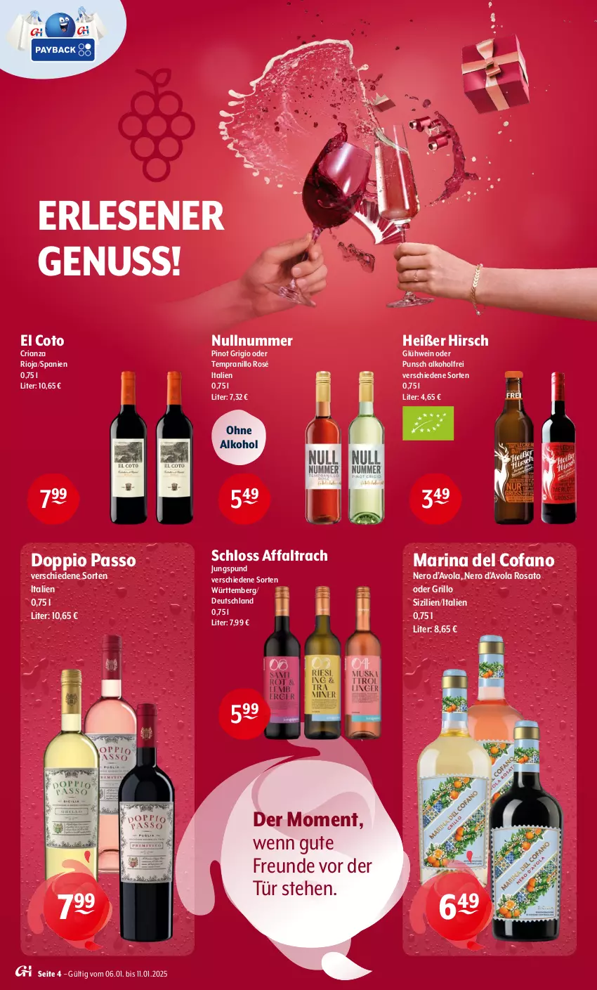 Aktueller Prospekt Getraenke Hoffmann - Prospekte - von 06.01 bis 11.01.2025 - strona 4 - produkty: alkohol, doppio passo, Glühwein, grill, grillo, nero, nuss, ohne alkohol, passo, Pinot, pinot grigio, Ria, rioja, rosato, tempranillo, Ti, wein